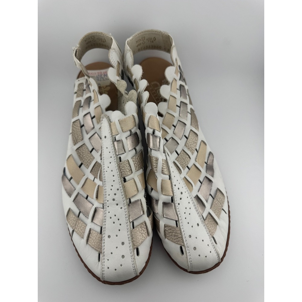 Rieker Antistress Sina Woven Leather Slingback Sandals White Gold Silver EU 41